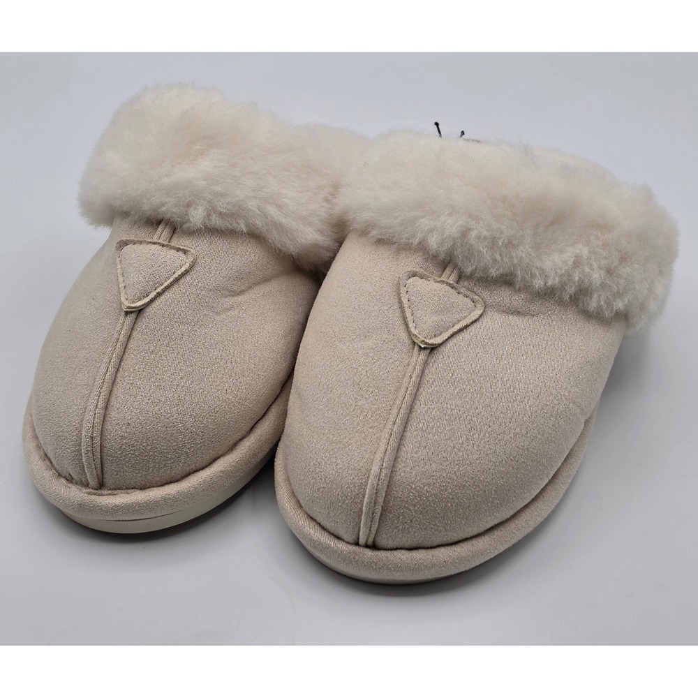 Cozy Furry Comfy Slippers‎ Womens Small 5-6 Beige New Faux Fur Suede Scuff Mules